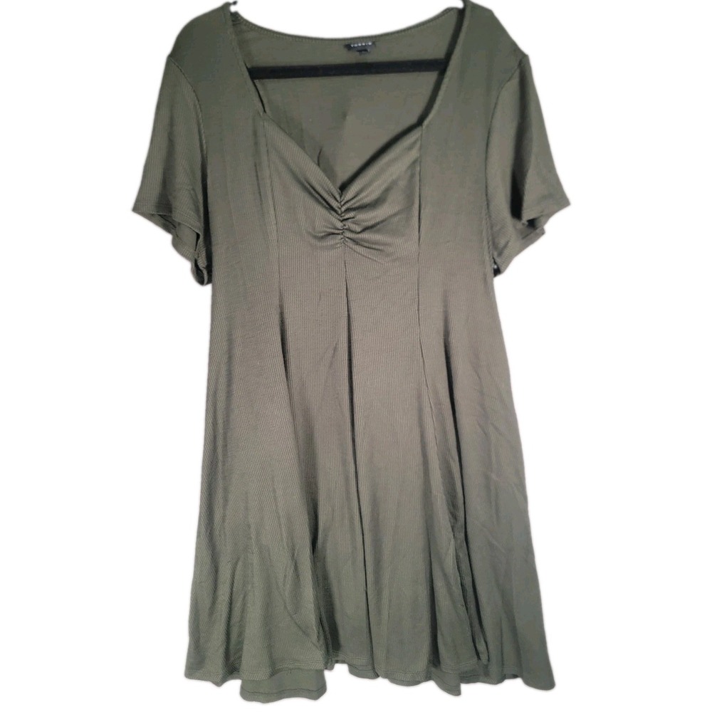 Torrid Dress Womens 3 3X Olive Green Ribbed Knit Sweetheart Pockets Midi Casual